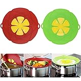 OYSIR 2Pcs Spill Stopper Lid Cover,Boil Over Safeguard,Silicone Spill Stopper Pot Pan Lid Multi-Function Cooking Tool,Kitchen Gadgets, for Cooking Lover,Parents,Friends, Green& Red