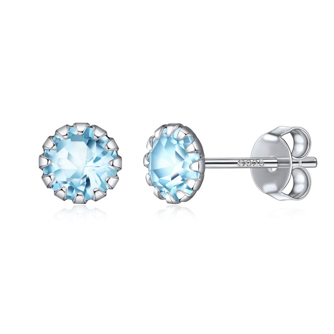 ChicSilver March Birthstone Earrings For Women Tiny Earring Studs With Light Blue Stones 925 Sterling Silver Birth Gemstone Jewelry — image 1