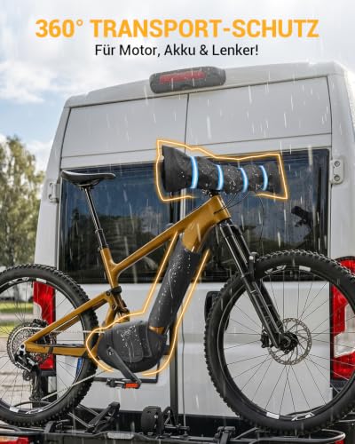OlaVeg 3-Piece E-Bike Transport Protection Set for Handlebars Motor and Battery | Electronic protection protects against rain, splashes of water, dirt, nylon and neoprene, universal for e-bikes, black