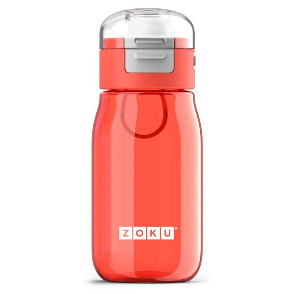 Zoku Flip Gulp Kids Bottle - Ruby, 465ml / Reusable BPA Free Eco Friendly Plastic Children Child Boy Girl Infant Junior School Cool Water Juice Flask Sipper Cup Safe Drink Non Leak Spill Hydration