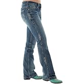 Alilyol Bootcut Jeans for Women,Stretchy Feather Flower Embroidery Mid Rise Slim Straight Leg Pants Jeans