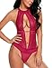 Avidlove Women Sexy Lingerie Lace Halter One Piece Teddy Babydoll Bodysuit Dark Red S