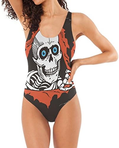 DragonSwordlinsu COOSUN Women's Creepy Skull One-Piece Swimsuit Scoop Back Monokini Swimwear Bathing Suit