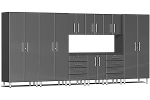 Ulti-MATE UG23101G 10-Piece Garage Cabinet Kit with Channeled Worktop in Graphite Grey Metallic
