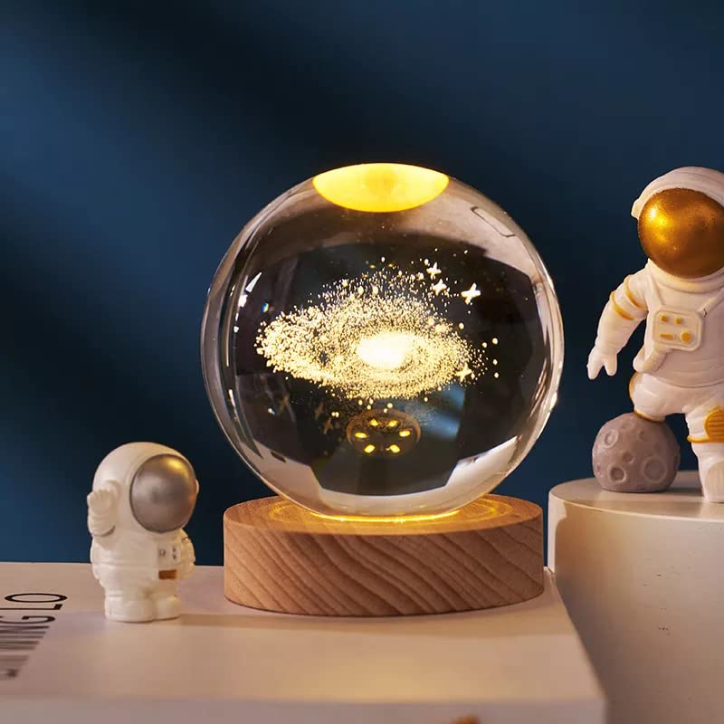 Shop-UP! Galaxy 3D Large Crystal Ball Lamp with Base and USB LED Light - Gift Box Included
