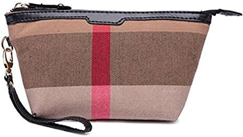 Women's Vintage Plaid Wristlet Clutch Purse Handy Travel Toiletry Bag Cosmetic Pouch Makeup Bag