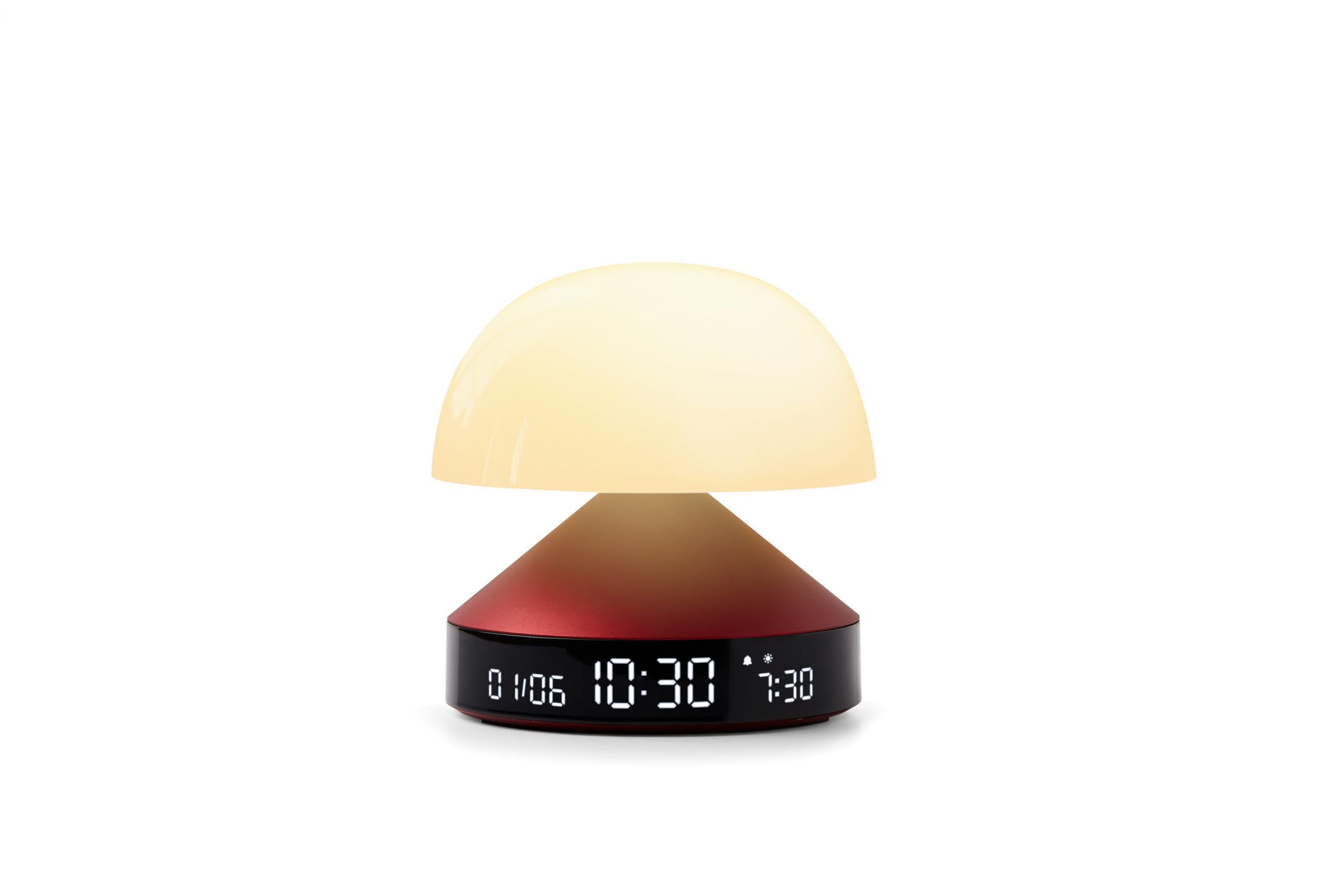 Lexon Mina Sunrise Alarm Clock - Wake Up Light and Sunset Simulation - Wireless & Rechargeable - Dark Red
