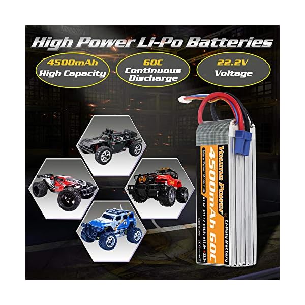 Youme 6S Lipo Batterie, 22,2 V 4500 mAh Lipo Batterie 60C mit EC5 und XT90 Stecker für X-Klasse Drohnenrennen 70MM 8MM… – Bild 6