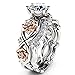 Dolland Gold Plated Carved Vintage Inspired Blooming Rose Flower CZ Engagement Ring,6#
