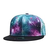 Quanhaigou Galaxy Snapback Dad Hat,Green Purple Unisex Flat Bill Baseball Cap,Space Stars Hats