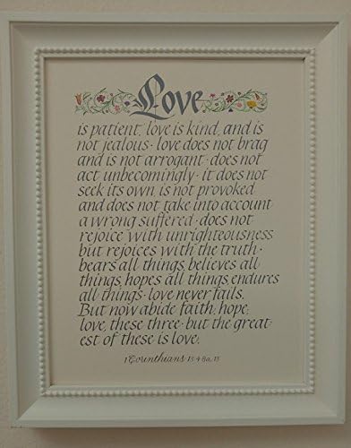 Love Is Patient - 1 Corinthians 13:4-8a;13 - calligraphy print - is a print matted and framed, Hand-lettered Christian Calligraphy, Bible Scripture Print of Christian Wall Art - 1117PHP40P000