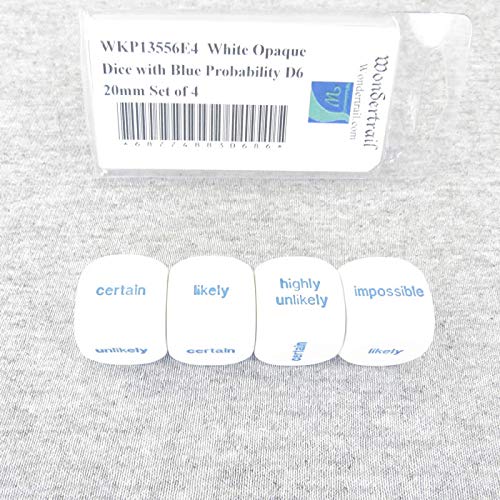 White Opaque Dice with Blue Probability D6 20mm (25/32in) Set of 4 Wondertrail