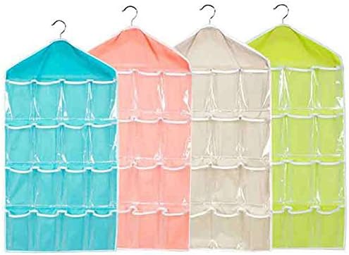 16-Pockets Storage Dust Bag,Hanging Closet Organizer, Wardrobe Storage Bag,Jewelry And Accessories Organizer, Bra Underwear Socks Ties Hanging Organizer, Wall-Mounted Bag (Pack Of 4)