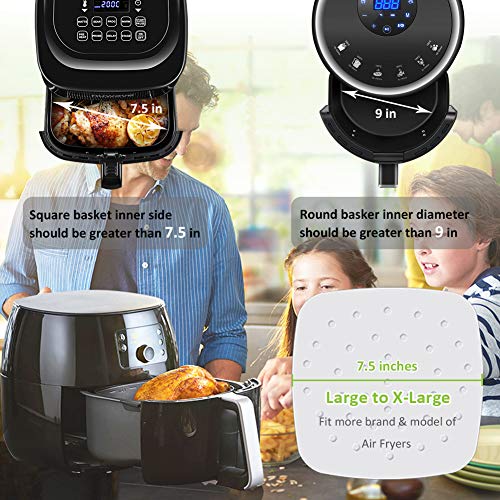 Besego Air Fryer Liners - 7.5 Inches, 100 pcs Perforated Parchment Paper Compatible with Philips, Cozyna, Secura, NuWave Brio, Chefman, GoWISE USA, BLACK+DECKER, COSORI and More Air fryers