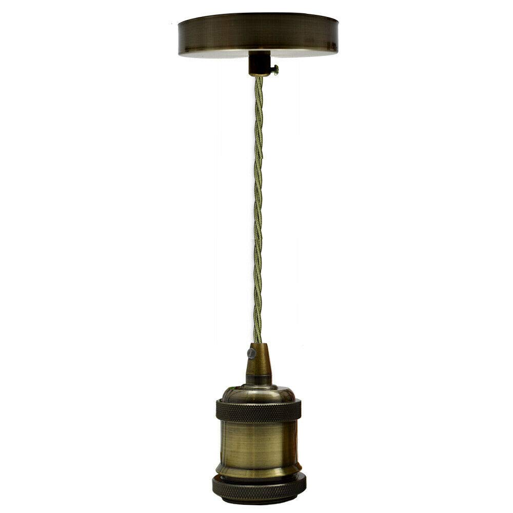 UK Light Lamp Pendant Fitting Ceiling Lighting E27 Suspension Set Fabric Corded Green Brass Colour Kit