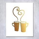 Hot Mugs Gold Foil Decor Wall Art Print Christmas Cafe Kitchen Art Metallic Poster 5 inches x 7 inches C26