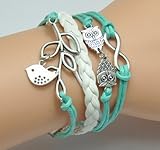 Kadiya Fashion Lady Retro Infinity Wings Owl Strands Suede Rope Bracelet Gift