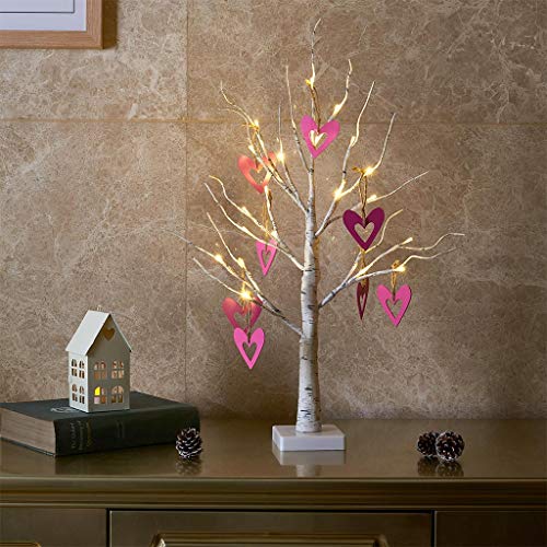 Vanthylit 2FT 24LT Pre-lit White Birch Tree Tabletop Wooden Love Tree Decorative Light for Party Wedding Holiday - Thumbnail 7