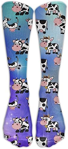 DaSOC Cute Cartoon Cow Unisex Novelty Premium Calf High Athletic Socks Fashional Tube Stockings Size 6-10