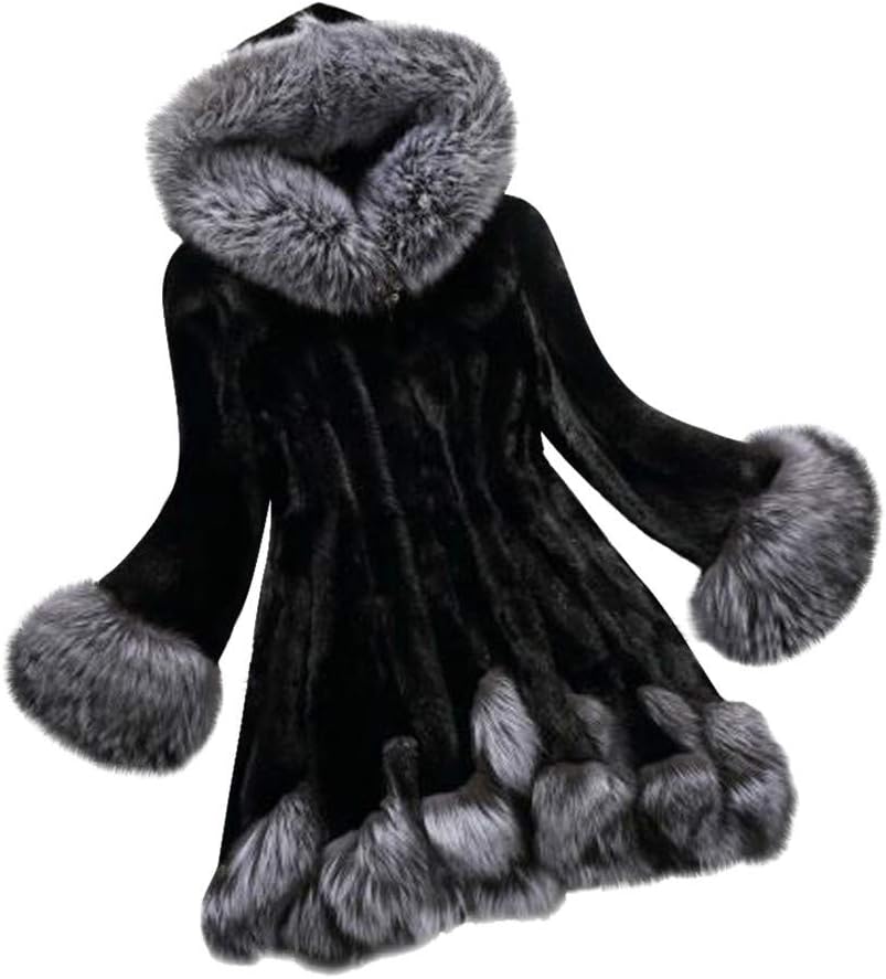 Gorgeous Coat,KIKOY Womens Long Section Of Faux Mink Fox With Cap Fur Jackets