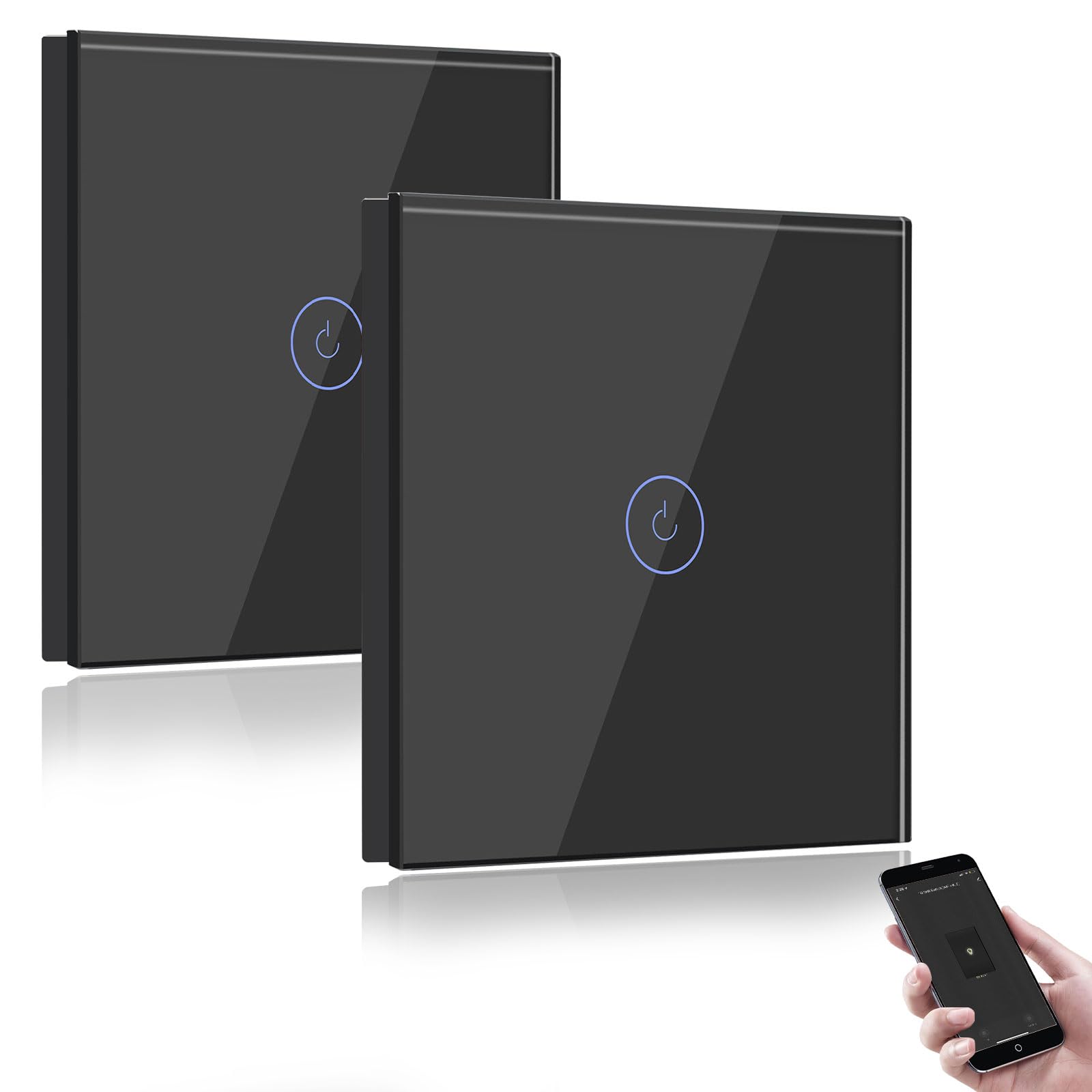 BSEED Smart Light Switch,Compatible with Alexa and Google Home,1 Gang WiFi Touch Switch,2 Way or Multi-Way Control by SmartLife APP,Black Alexa Switch with LED Indicator Light-Neutral Wire Need-2pack