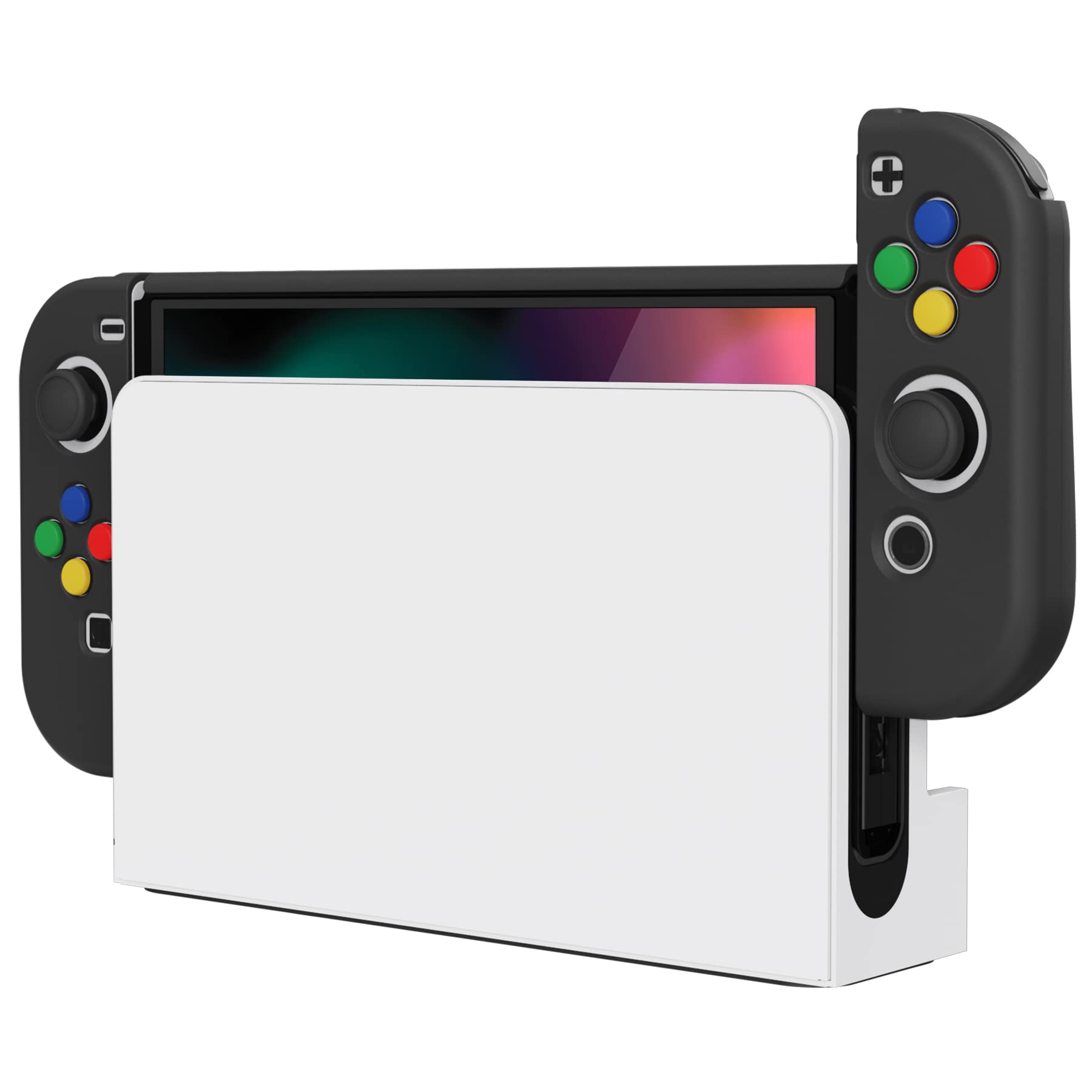 PlayVital AlterGrips Protective Slim Case for Nintendo Switch OLED, Ergonomic Grip Cover for Joycon, Dockable Hard Shell for Switch OLED w/Thumb Grip Caps & Button Caps