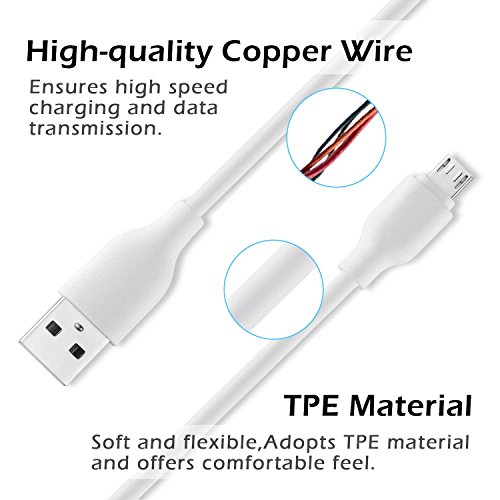 HAMSWAN Cable Charger 1M Micro USB Cable Soft Flexible Antifreeze Anti-pulls Tangle-free High Speed Sync and Charging Cable for Android Samsung HTC Nokia Sony and more (White) - Thumbnail 3