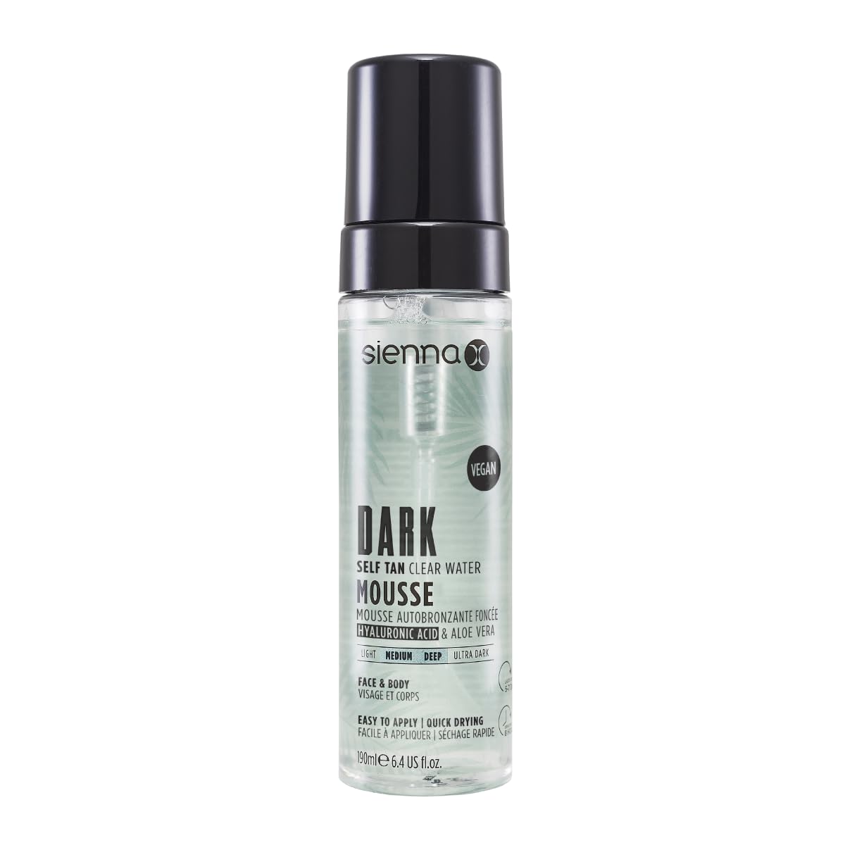 Sienna X Dark Self Tan Clear Water Mousse (190ml) Medium. Vegan Tanning Mousse with Hyaluronic Acid and Aloe Vera