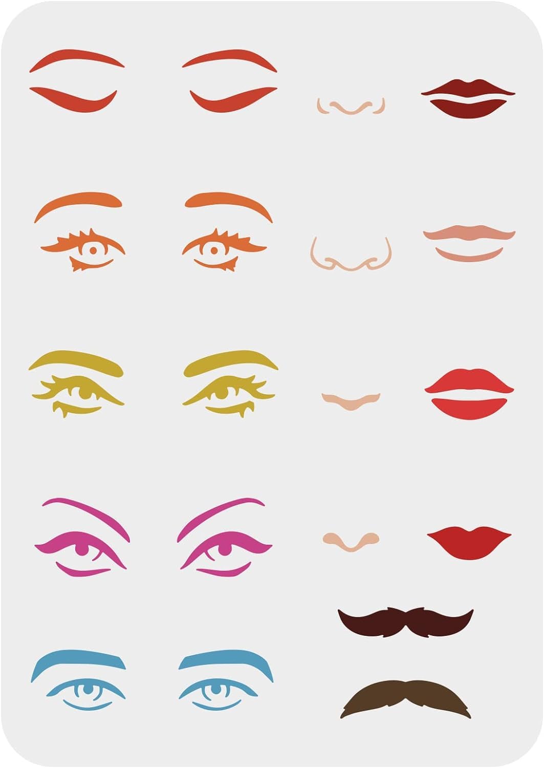 FINGERINSPIRE Facial Features Stencils 29.7x21cm Plastic Eyes Stencils Large Reusable Mouth Lips Pattern Stencil Nose Mustaches Craft Painting Stencil to Draw Faces On Wall Wood Fabric