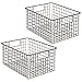 mDesign Metal Wire Food Storage Basket Organizer with Handles for Organizing Kitchen Cabinets, Pantry Shelf, Bathroom, Laundry Room, Closets, Garage - Concerto Collection - 2 Pack - Bronze