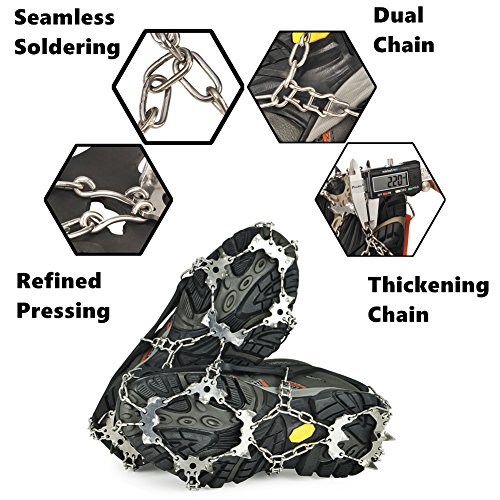 szlzhsm Crampons Universal Flexible Anti-Slip Ice Grips Snow Traction Cleats Ice Spikes Crampon with Stainless Steel Chain for Climbing Hiking(Black L 19Teeth)