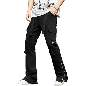 Rexcyril Men's Stacked Flared Jeans Slim Fit Skinny Denim Pants | Stretch, Bootcut Cargo Trousers, Hip Hop, Fashion Streetwea