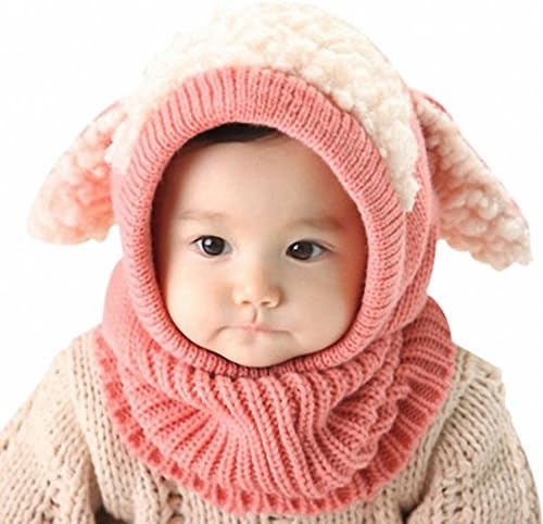ALABAR Winter Beanies Warm Hooded Scarf Earflap Knitted Hat For Baby Girls Boys (Pink)