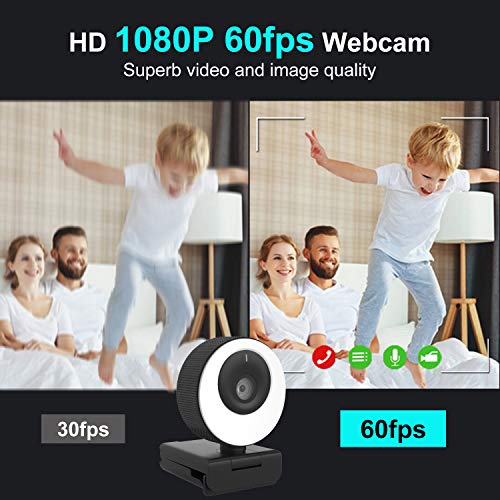 1080P 60FPS Webcam with Microphone, 2021 COSHIP Computer Camera with Ring Light, Privacy Cover, Advanced Auto-Focus… - Image 2