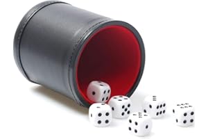 RERIVER Felt Lined PU Leather Dice Cup Set with 6 Dot Dices (Black, Pack of 1)