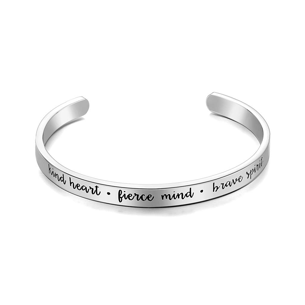 CERSLIMO Friendship Bracelet for Womens - Inspirational Friendship Gifts for Best Friend, Motivational Cuff Bangle for Sister Mother Teacher Gifts Bracelet Birthday Christmas Gifts, Brave Spirit