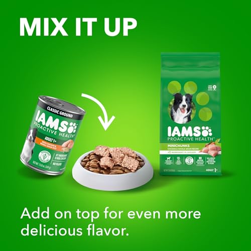 IAMS PROACTIVE HEALTH WET DOG FOOD ADULT, CANNED DOG FOOD, CHICKEN CHUNKS IN GRAVY AND BEEF CHUNKS IN GRAVY, 13 OZ. CANS, PACK OF 12