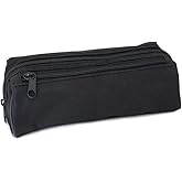 Fashion Stationery Black Pencil Case, Large Capacity, 2 Compartments