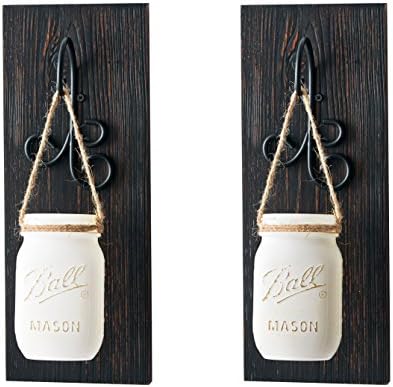 Rustic Mason Jar Wall Sconce Set, Distressed Espresso and White Painted Mason Jars, Set of Two Farmhouse Sconces, Rustic Home Décor
