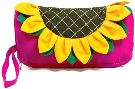 Fashion Floral Cotton Sunflower Cosmetic Bag Clutch Wristlet Wallet (Fuchsia)