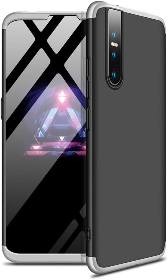 Vivo V15 Pro Case, CHIHENG Three-Parts Structure Design Full Protection Metallic Luster Hard Plastic Combination Shockproof Case for Vivo V15 Pro 6.39" Silver+Black