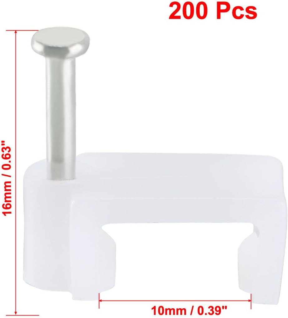 sourcing map Flat Cable Clip Nail Coaxial Tacks Wire Clips 10mm White 200pcs - Image 3