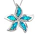 Sterling Silver Synthetic Blue Opal 1 Inch Starfish/Plumeria Pendant Necklace, 18+2