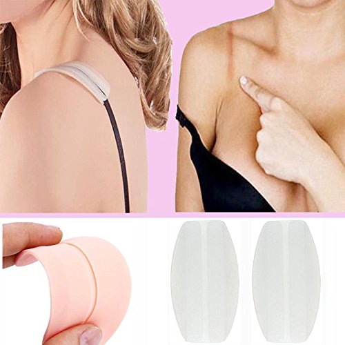 SUREMATE Silicone Bra Strap Cushions Soft Holder Non-slip Shoulder Protectors Pads 2 Pairs … (White) - Thumbnail 3