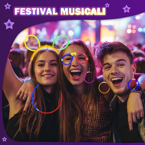 Millegu 230 Fluo Party Kit, 100 Braccialetti Luminosi Fluorescenti Bambini Adulti Starlight Glow Sticks e 130 Connettori per Bracciali Occhiali Gadget per Comleanno Feste Carnevale Capodanno 2026