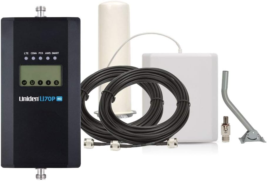 Uniden U70P 4G Home/Office Professional Cellular Signal Booster Kit with Post Omni Directional Antenna, Up to 20,000 Sq. Ft. Plus Free Surge Arrestor and Mounting Pole