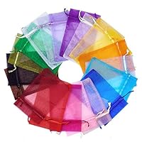 Wuligirl 100 PCS 5X7 inches Blend Color Drawstring Organza Bag Wedding Baby Shower Party Candy Jewelry Pouches Bags (100 pcs Mix, 5X7")