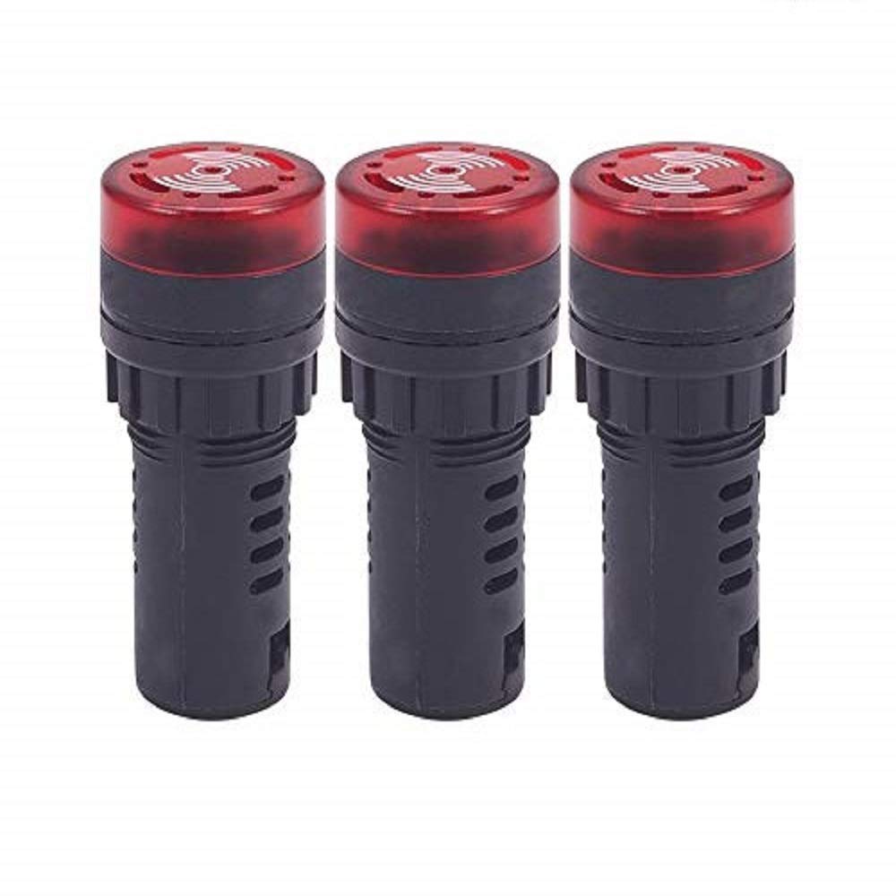 Othmro 3Pcs Red Indicator Light with Buzzer AC/DC 12V, 22mm Panel Mount Flashing Alarm, for Electrical Control Panel, HVAC, DIY Projects