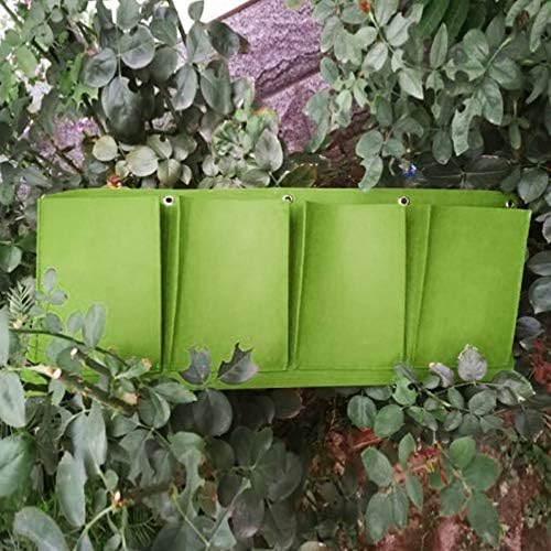 szlsl88 4 Pockets 65 * 26cm Wall Hanging Planting Bags Green Grow Bag Planter Vertical Garden Vegetable Living Garden Bag Home Supplies(HorizontalGreen)
