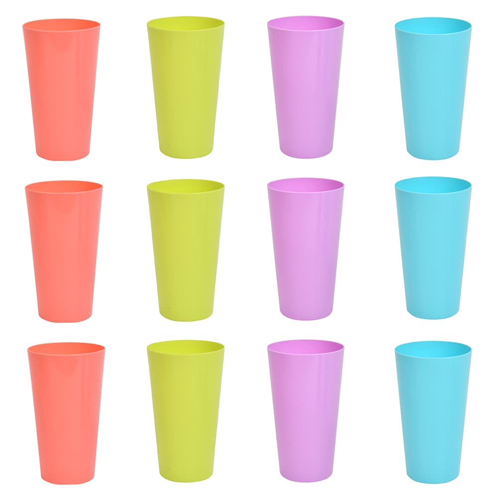 NA 12-pcs Cups Reusable Cups Camping Cups Drinking BBQ Cups for Indoor Outdoor Parties Camping, Beach and Picnic, Colorful Stacking Cups Mugs for Kids Adults - 4 Colors 500ML